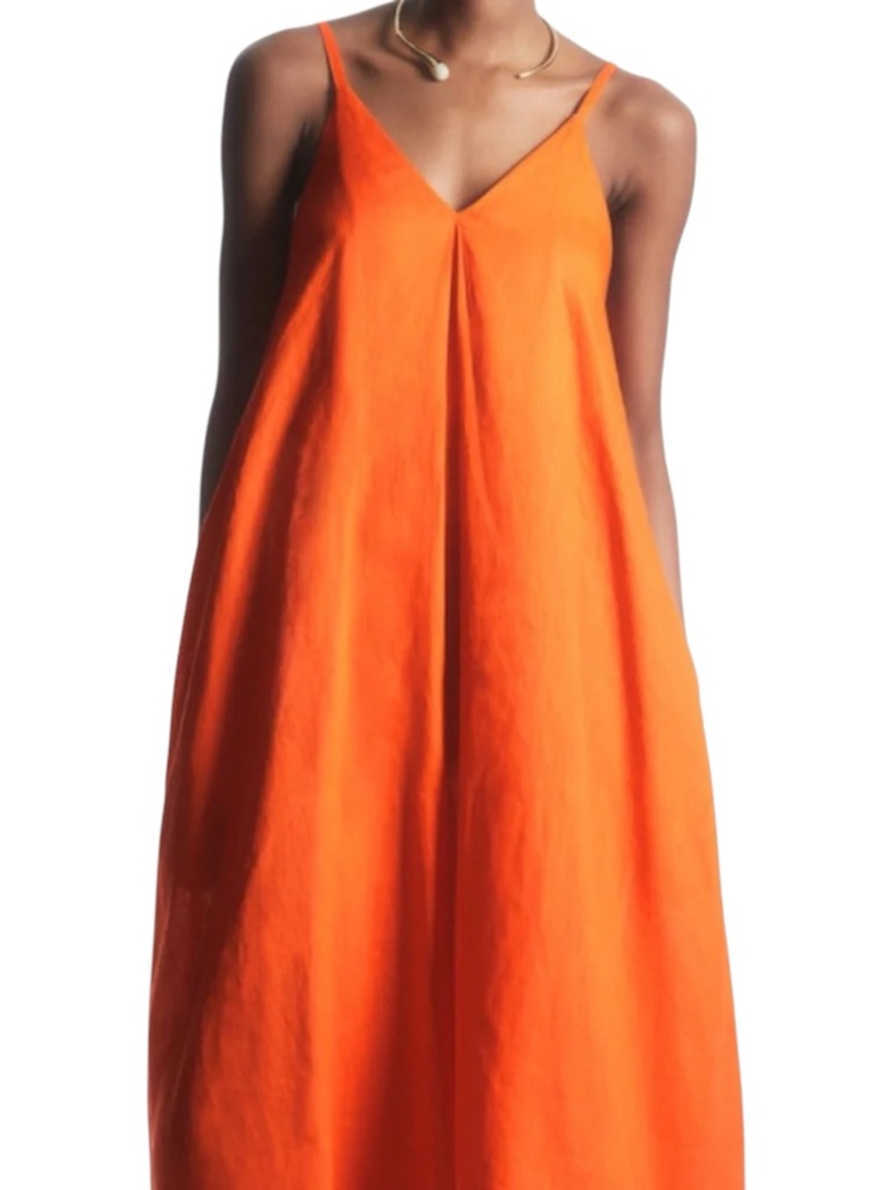 COS Pleated V-Neck Linen Midi Dress Size 38 US 6